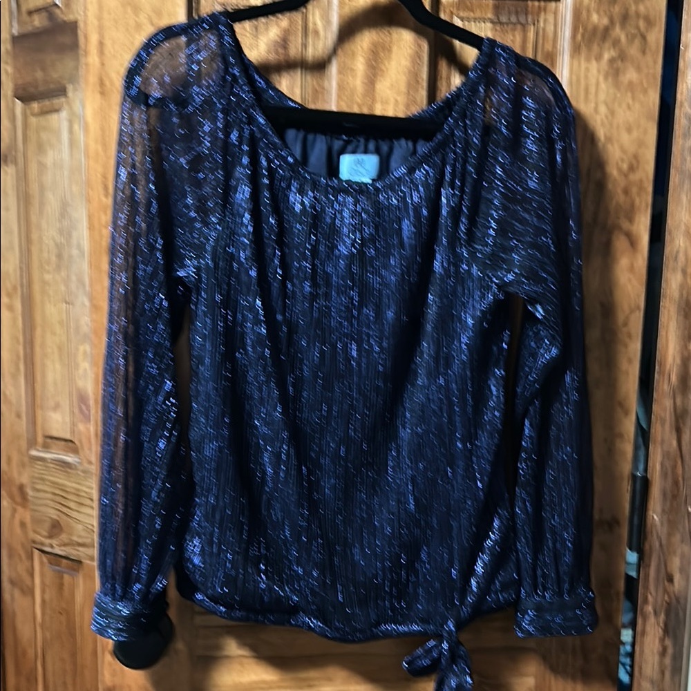 CeCe Shimmering Navy Blouse
